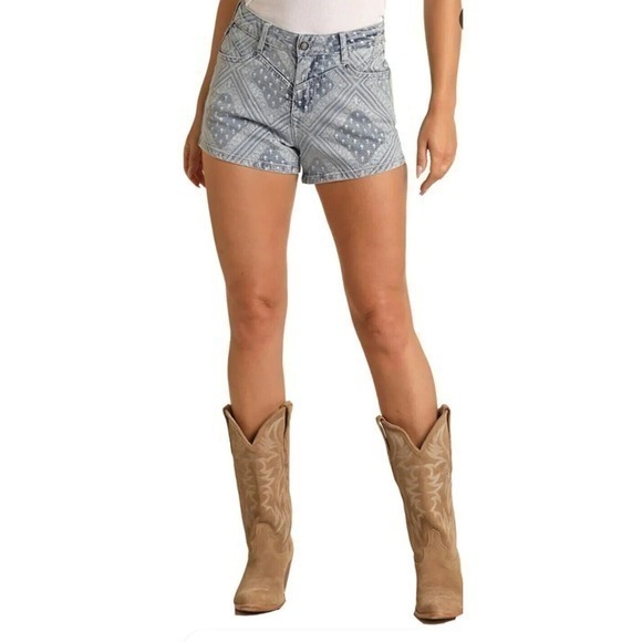 Rock & Roll Denim Shorts Light Wash, Bandana‎ Sky, Shorts 30 NWT